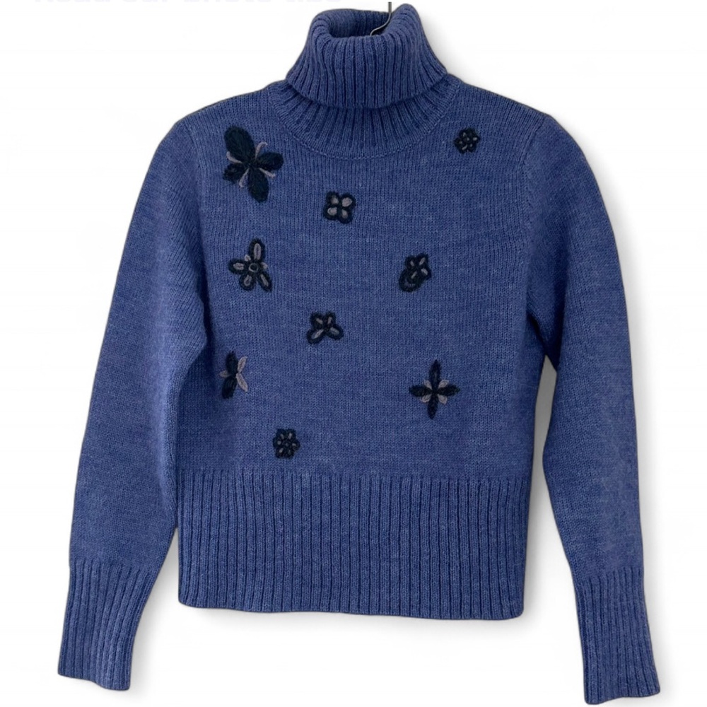 VTG Ann Taylor wool alpaca blend floral embroidered crop turtle neck sweater sz